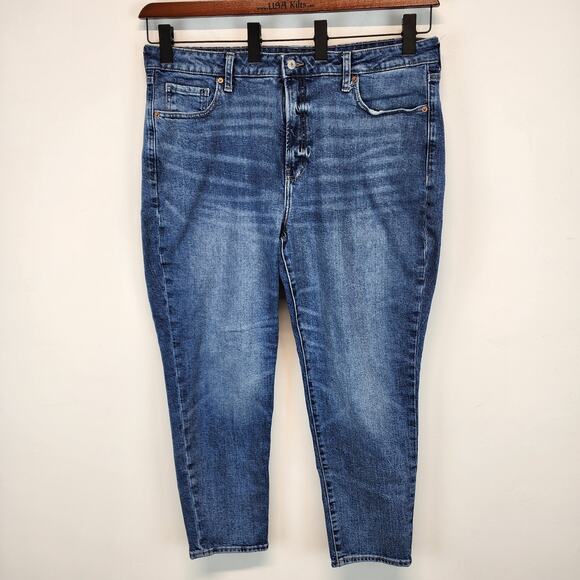 Old Navy OG Straight Leg Jeans Size 18 Blue High Rise Blue Whiskering Stretch - Picture 1 of 10